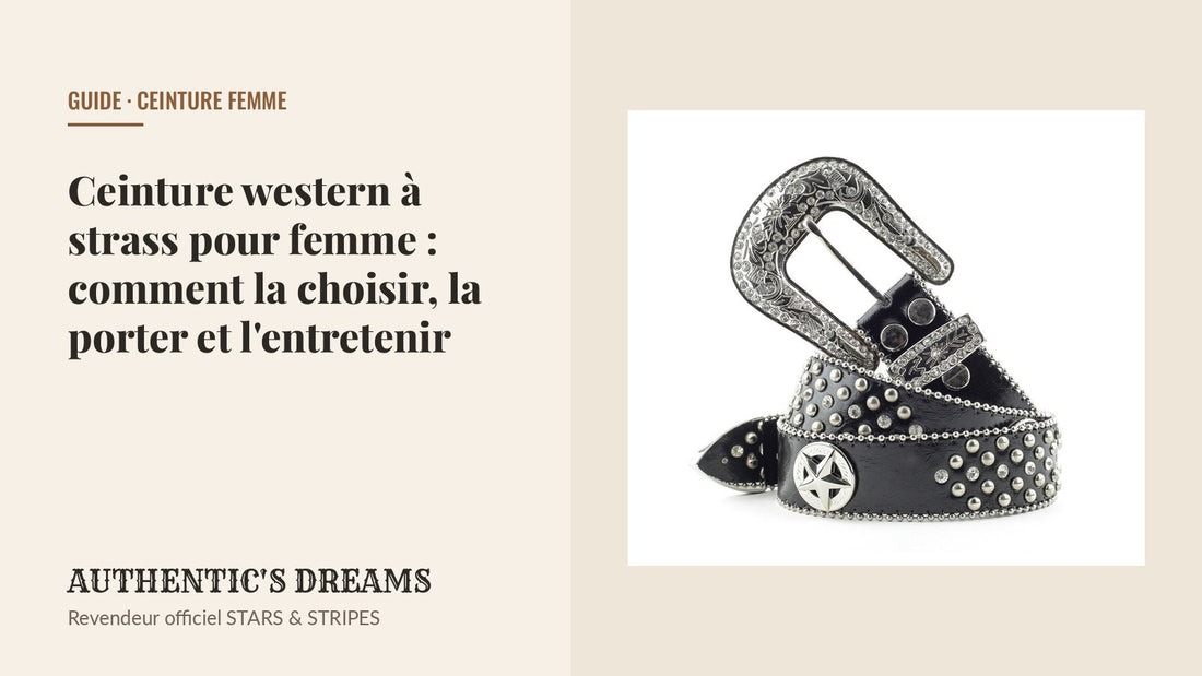 Ceinture western femme STONE-03 ornée de strass, clous et conchos, guide pour la choisir, la porter et l'entretenir