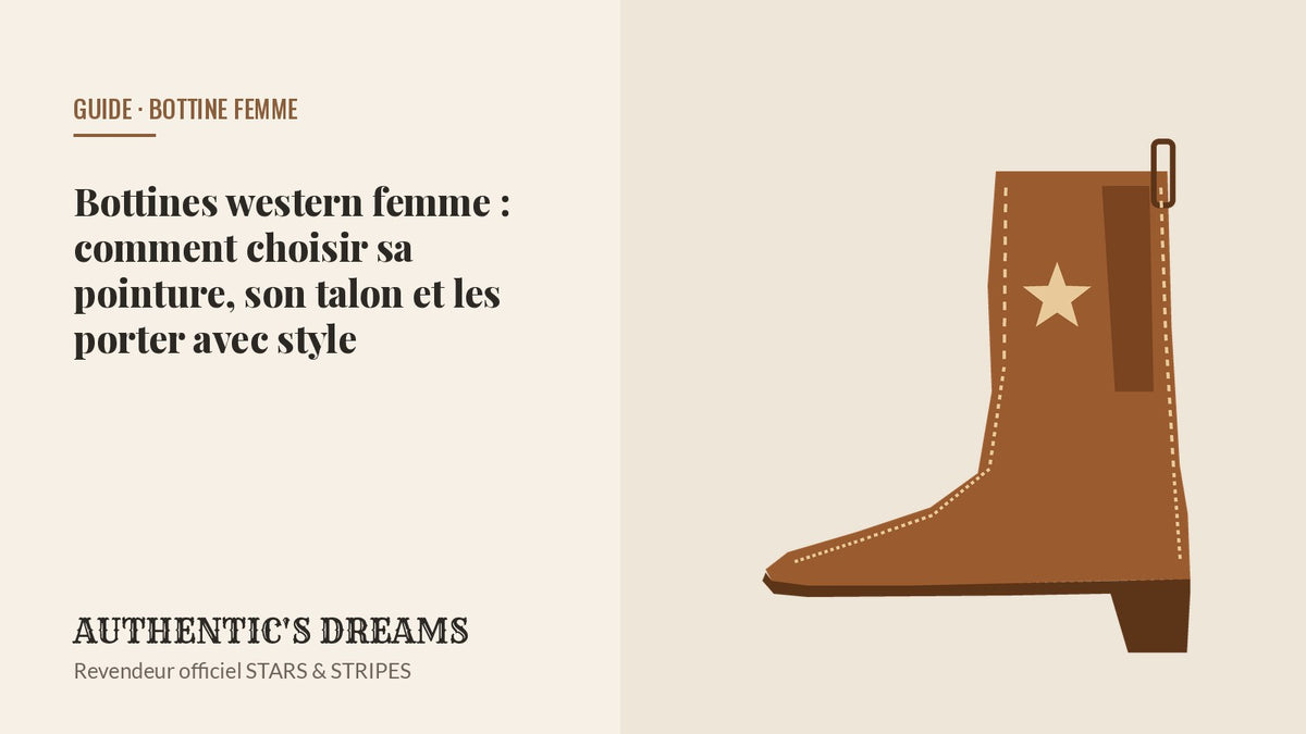 Bottines western femme : guide pour choisir sa pointure et son talon – illustration d'une bottine en cuir cognac à talon cubain, AUTHENTIC'S DREAMS