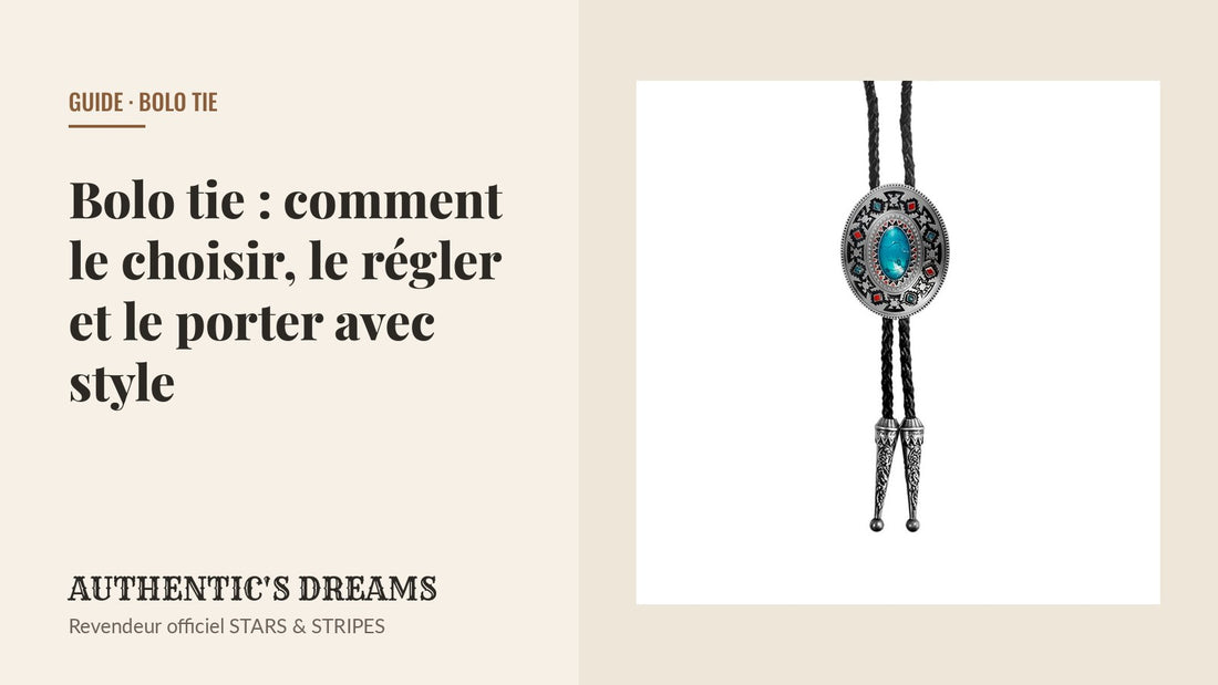 Bolo tie western à plaque ovale argentée et cabochon turquoise, guide pour le choisir et le porter - AUTHENTIC'S DREAMS